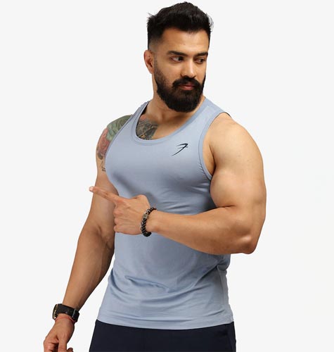 Men Blue Solid Innerwear Gym Vests